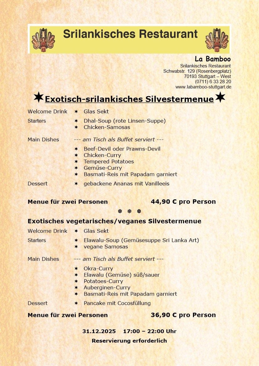 Silvestermenue La Bamboo
